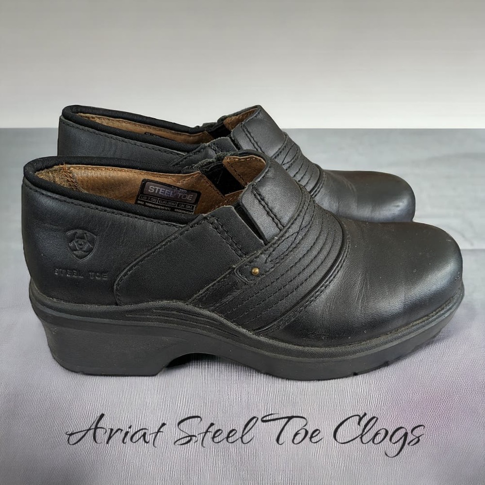 Leather Ariat Steel Toe Slip On Safety Clogs Slip Resistant Shoes Women 7.5B